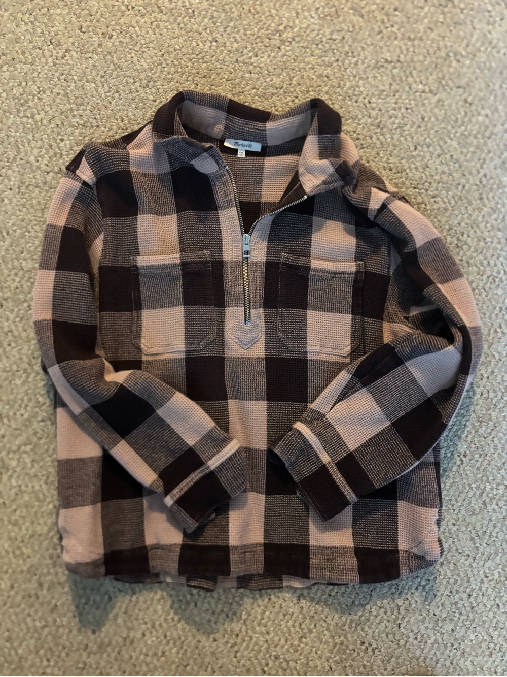 Madewell Women’s Plaid Half-Zip Pullover - Pink & Black
